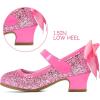 K KomForme Girls Dress Shoes Glitter Mary Jane Pumps with Bow, Low Heel Party Wedding Princess Shoes (Toddler/Little Kids/Big Kids)(Pink Glitter Silk)