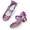 K KomForme Girls Dress Shoes Glitter Mary Jane Pumps with Bow, Low Heel Party Wedding Princess Shoes (Toddler/Little Kids/Big Kids)(Purple Glitter)