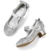 K KomForme Girls Dress Shoes Glitter Mary Jane Pumps with Bow, Low Heel Party Wedding Princess Shoes (Toddler/Little Kids/Big Kids)(Silver Glitter)