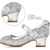 K KomForme Girls Dress Shoes Glitter Mary Jane Pumps with Bow, Low Heel Party Wedding Princess Shoes (Toddler/Little Kids/Big Kids)(Silver Glitter)
