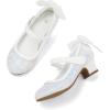 K KomForme Girls Dress Shoes Glitter Mary Jane Pumps with Bow, Low Heel Party Wedding Princess Shoes (Toddler/Little Kids/Big Kids)(White Glitter Silk)