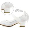 K KomForme Girls Dress Shoes Glitter Mary Jane Pumps with Bow, Low Heel Party Wedding Princess Shoes (Toddler/Little Kids/Big Kids)(White Glitter Silk)