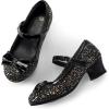 K KomForme Girl’s Dress Shoes Mary Jane Glitter 1.5 in Low Heel Wedding Party Princess Shoes for Toddler/Little/Big Kids(Black)