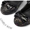 K KomForme Girl’s Dress Shoes Mary Jane Glitter 1.5 in Low Heel Wedding Party Princess Shoes for Toddler/Little/Big Kids(Black)