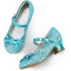 K KomForme Girl’s Dress Shoes Mary Jane Glitter 1.5 in Low Heel Wedding Party Princess Shoes for Toddler/Little/Big Kids(Blue)