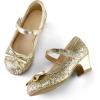 K KomForme Girl’s Dress Shoes Mary Jane Glitter 1.5 in Low Heel Wedding Party Princess Shoes for Toddler/Little/Big Kids(Gold)
