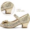 K KomForme Girl’s Dress Shoes Mary Jane Glitter 1.5 in Low Heel Wedding Party Princess Shoes for Toddler/Little/Big Kids(Gold)