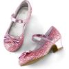 K KomForme Girl’s Dress Shoes Mary Jane Glitter 1.5 in Low Heel Wedding Party Princess Shoes for Toddler/Little/Big Kids(Pink)