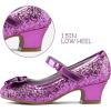 K KomForme Girl’s Dress Shoes Mary Jane Glitter 1.5 in Low Heel Wedding Party Princess Shoes for Toddler/Little/Big Kids(Purple)