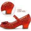 K KomForme Girl’s Dress Shoes Mary Jane Glitter 1.5 in Low Heel Wedding Party Princess Shoes for Toddler/Little/Big Kids(Red)