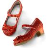 K KomForme Girl’s Dress Shoes Mary Jane Glitter 1.5 in Low Heel Wedding Party Princess Shoes for Toddler/Little/Big Kids(Red)