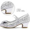 K KomForme Girl’s Dress Shoes Mary Jane Glitter 1.5 in Low Heel Wedding Party Princess Shoes for Toddler/Little/Big Kids(Silver)
