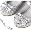 K KomForme Girl’s Dress Shoes Mary Jane Glitter 1.5 in Low Heel Wedding Party Princess Shoes for Toddler/Little/Big Kids(Silver)