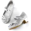 K KomForme Girl’s Dress Shoes Mary Jane Glitter 1.5 in Low Heel Wedding Party Princess Shoes for Toddler/Little/Big Kids(Silver)