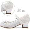 K KomForme Girl’s Dress Shoes Mary Jane Glitter 1.5 in Low Heel Wedding Party Princess Shoes for Toddler/Little/Big Kids(White)