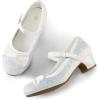 K KomForme Girl’s Dress Shoes Mary Jane Glitter 1.5 in Low Heel Wedding Party Princess Shoes for Toddler/Little/Big Kids(White)