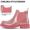 K KomForme Girls Glitter Ankle Boots Side Zipper Chelsea Booties Lug Sole (Toddler/Little Kids/Big Kids)(Pink)