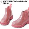 K KomForme Girls Glitter Ankle Boots Side Zipper Chelsea Booties Lug Sole (Toddler/Little Kids/Big Kids)(Pink)