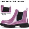 K KomForme Girls Glitter Ankle Boots Side Zipper Chelsea Booties Lug Sole (Toddler/Little Kids/Big Kids)(Purple)