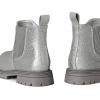 K KomForme Girls Glitter Ankle Boots Side Zipper Chelsea Booties Lug Sole (Toddler/Little Kids/Big Kids)(Silver)