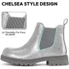 K KomForme Girls Glitter Ankle Boots Side Zipper Chelsea Booties Lug Sole (Toddler/Little Kids/Big Kids)(Silver)