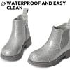 K KomForme Girls Glitter Ankle Boots Side Zipper Chelsea Booties Lug Sole (Toddler/Little Kids/Big Kids)(Silver)