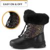 K KomForme Girls Glitter Snow Boots Kids Bungee Lacing Warm Faux Fur-Lined Anti-Slip Outdoor Winter Shoes Toddler/Little Kid/Big Kid(Black)