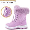 K KomForme Girls Glitter Snow Boots Kids Bungee Lacing Warm Faux Fur-Lined Anti-Slip Outdoor Winter Shoes Toddler/Little Kid/Big Kid(Pastel Purple)