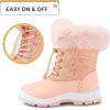K KomForme Girls Glitter Snow Boots Kids Bungee Lacing Warm Faux Fur-Lined Anti-Slip Outdoor Winter Shoes Toddler/Little Kid/Big Kid(Pink)