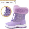 K KomForme Girls Glitter Snow Boots Kids Bungee Lacing Warm Faux Fur-Lined Anti-Slip Outdoor Winter Shoes Toddler/Little Kid/Big Kid(Purple)