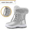 K KomForme Girls Glitter Snow Boots Kids Bungee Lacing Warm Faux Fur-Lined Anti-Slip Outdoor Winter Shoes Toddler/Little Kid/Big Kid(Silver)