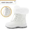 K KomForme Girls Glitter Snow Boots Kids Bungee Lacing Warm Faux Fur-Lined Anti-Slip Outdoor Winter Shoes Toddler/Little Kid/Big Kid(White)