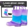 K KomForme Girls Rain Boots,Kids Glitter Waterproof Boots with Easy-on Handles(Gradient Purple)
