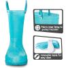 K KomForme Girls Rain Boots,Kids Glitter Waterproof Boots with Easy-on Handles(Lake Blue)