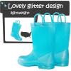 K KomForme Girls Rain Boots,Kids Glitter Waterproof Boots with Easy-on Handles(Lake Blue)