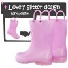 K KomForme Girls Rain Boots,Kids Glitter Waterproof Boots with Easy-on Handles(Pink)