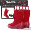 K KomForme Girls Rain Boots,Kids Glitter Waterproof Boots with Easy-on Handles(Red)