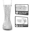 K KomForme Girls Rain Boots,Kids Glitter Waterproof Boots with Easy-on Handles(Silver)