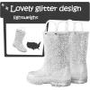 K KomForme Girls Rain Boots,Kids Glitter Waterproof Boots with Easy-on Handles(Silver)