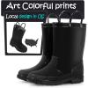 K KomForme Kids Girls & Boys Rain Boots with Easy-on Handles Waterproof Outdoors(Black)