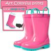 K KomForme Kids Girls & Boys Rain Boots with Easy-on Handles Waterproof Outdoors(Hot Pink)