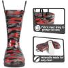 K KomForme Kids Rain Boots, Waterproof Light up Boots with Easy-on Handles(Black/Red Camouflage)