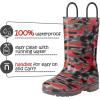 K KomForme Kids Rain Boots, Waterproof Light up Boots with Easy-on Handles(Black/Red Camouflage)