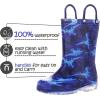 K KomForme Kids Rain Boots, Waterproof Light up Boots with Easy-on Handles(Blue Dinosaur)