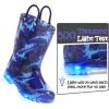 K KomForme Kids Rain Boots, Waterproof Light up Boots with Easy-on Handles(Blue Dinosaur)