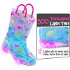K KomForme Kids Rain Boots, Waterproof Light up Boots with Easy-on Handles(Colorful Pink Dinosaur)