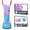 K KomForme Kids Rain Boots, Waterproof Light up Boots with Easy-on Handles(Colorful Pink Dinosaur)