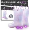 K KomForme Kids Rain Boots, Waterproof Light up Boots with Easy-on Handles(Purple Tie Dye)