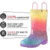 K KomForme Kids Rain Boots, Waterproof Light up Boots with Easy-on Handles(Rainbow Glitter)