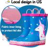 K KomForme Kids Rain Boots Waterproof Printed Rubber boots with Handles, Size 1 Big Kid, Sleepy Unicorn